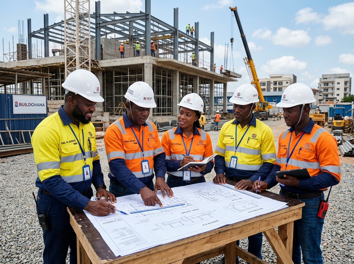 KIU Construction engineers and site managers reviewing plans