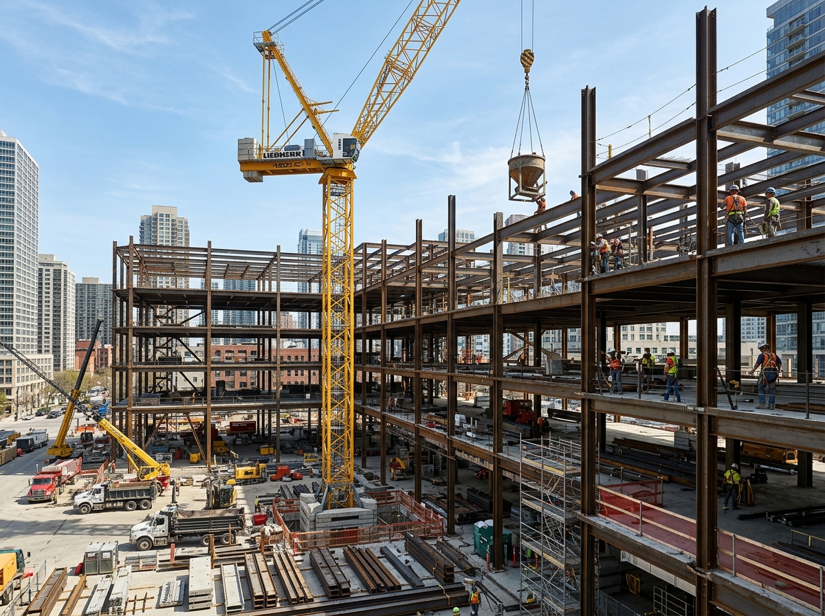 Active structural construction with tower crane